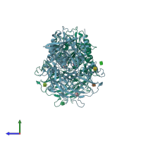 PDB entry 2bub coloured by chain, side view.