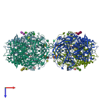 PDB entry 2buc coloured by chain, top view.