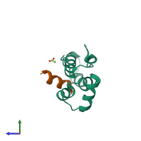 PDB entry 2buo coloured by chain, side view.