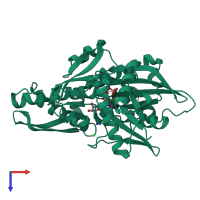 PDB entry 2bup coloured by chain, top view.