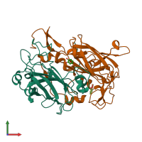PDB entry 2buq coloured by chain, front view.