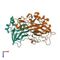 PDB entry 2buv coloured by chain, top view.