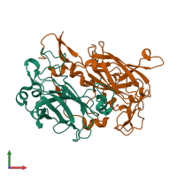 PDB entry 2bux coloured by chain, front view.