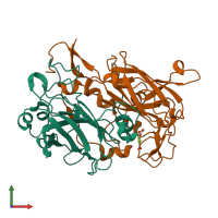 PDB entry 2buz coloured by chain, front view.