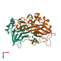 PDB entry 2buz coloured by chain, top view.