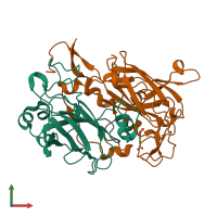 PDB entry 2bv0 coloured by chain, front view.