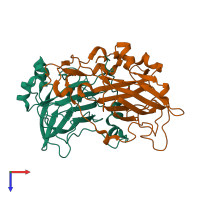 PDB entry 2bv0 coloured by chain, top view.