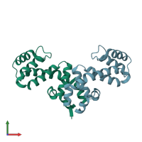 PDB entry 2bv1 coloured by chain, front view.