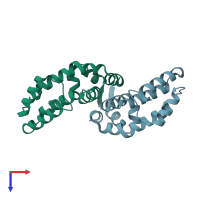 PDB entry 2bv1 coloured by chain, top view.