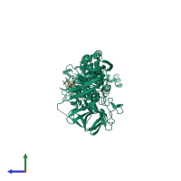 PDB entry 2bv3 coloured by chain, side view.