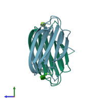 PDB entry 2bv4 coloured by chain, side view.