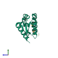PDB entry 2bv6 coloured by chain, side view.