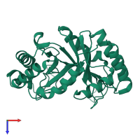 Monomeric assembly 1 of PDB entry 2bv9 coloured by chemically distinct molecules, top view.
