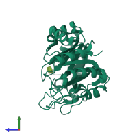 PDB entry 2bvd coloured by chain, side view.
