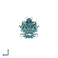 PDB entry 2bvf coloured by chain, side view.