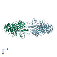 PDB entry 2bvf coloured by chain, top view.