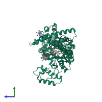 PDB entry 2bvl coloured by chain, side view.