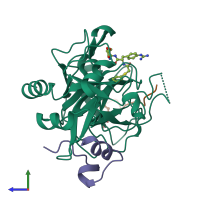 PDB entry 2bvs coloured by chain, side view.