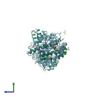 PDB entry 2bvw coloured by chain, side view.