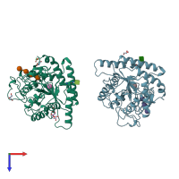 PDB entry 2bvw coloured by chain, top view.