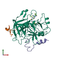 PDB entry 2bvx coloured by chain, front view.