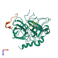 PDB entry 2bvx coloured by chain, top view.