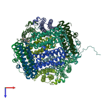 PDB entry 2bw1 coloured by chain, top view.