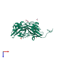 PDB entry 2bw5 coloured by chain, top view.