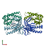 PDB entry 2bw7 coloured by chain, front view.