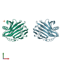 PDB entry 2bw8 coloured by chain, front view.