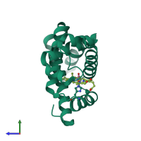 PDB entry 2bw9 coloured by chain, side view.