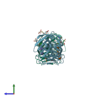 PDB entry 2bwa coloured by chain, side view.