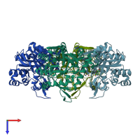 PDB entry 2bwg coloured by chain, top view.