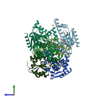 PDB entry 2bwj coloured by chain, side view.