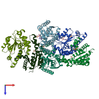 PDB entry 2bwj coloured by chain, top view.