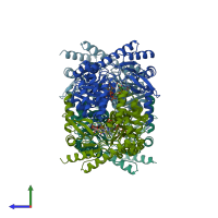 PDB entry 2bwo coloured by chain, side view.