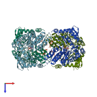 PDB entry 2bwo coloured by chain, top view.