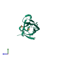 PDB entry 2bwq coloured by chain, side view.