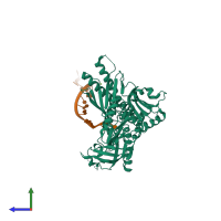 PDB entry 2bx2 coloured by chain, side view.