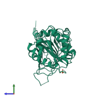 PDB entry 2bx6 coloured by chain, side view.