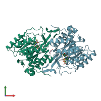 PDB entry 2bx7 coloured by chain, front view.