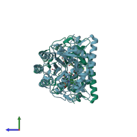 PDB entry 2bx7 coloured by chain, side view.