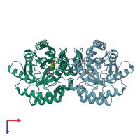 PDB entry 2bx7 coloured by chain, top view.