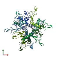 PDB entry 2bx9 coloured by chain, front view.