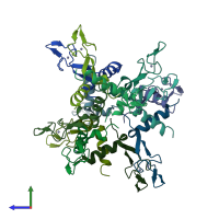 PDB entry 2bx9 coloured by chain, side view.