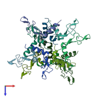 PDB entry 2bx9 coloured by chain, top view.