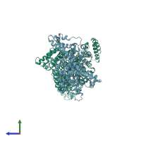 PDB entry 2bxc coloured by chain, side view.