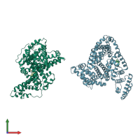PDB entry 2bxf coloured by chain, front view.