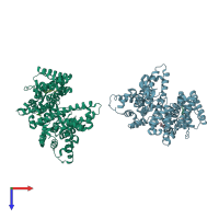 PDB entry 2bxg coloured by chain, top view.