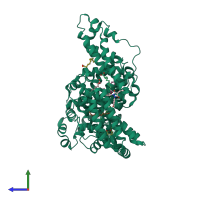 PDB entry 2bxo coloured by chain, side view.